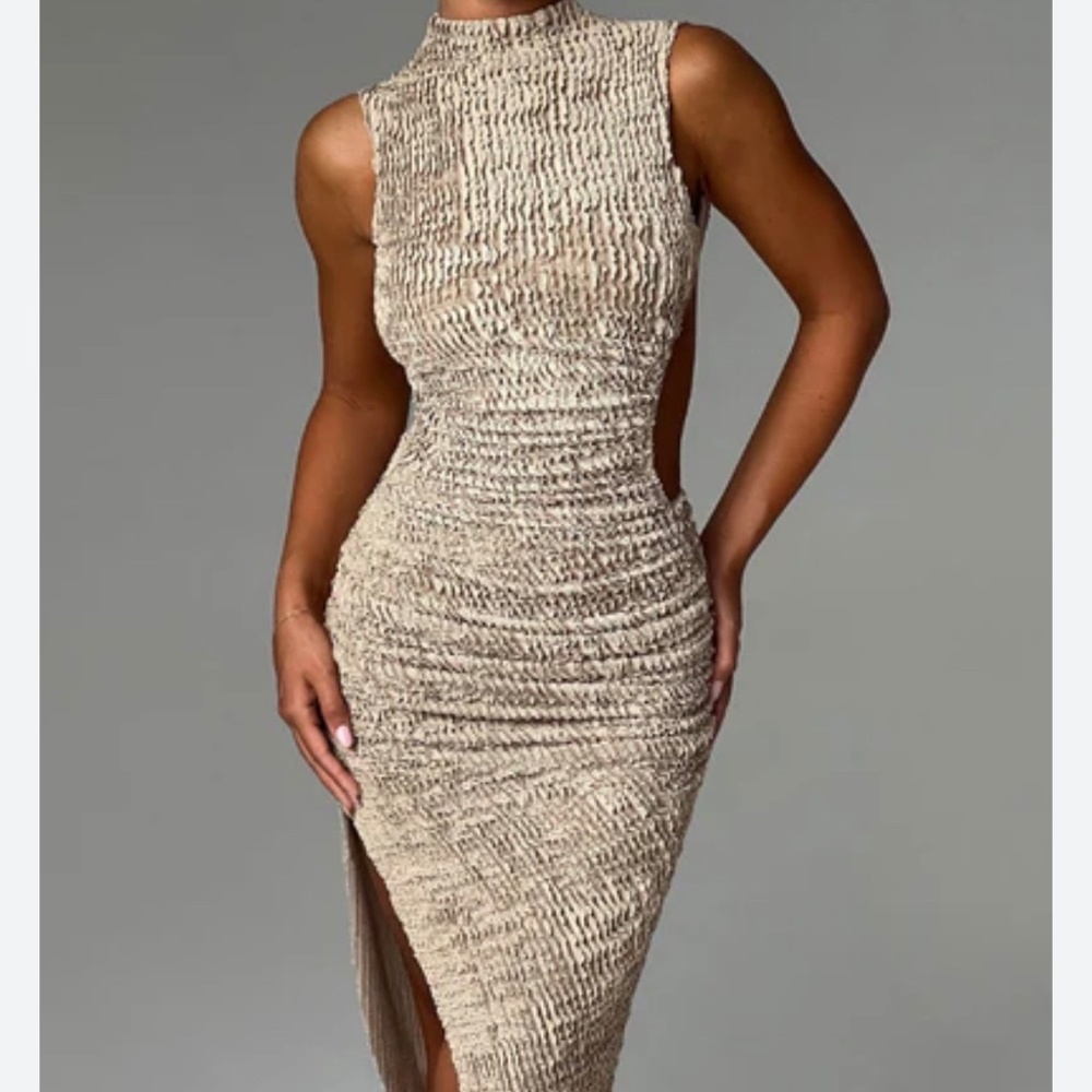 Elegant Tan Midi Dress